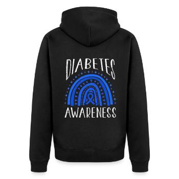 Rainbow Diabetes Awareness Blue Support November - Unisex Premium Bio Zip Hoodie - Schwarz - Hinten - Nico (187cm)