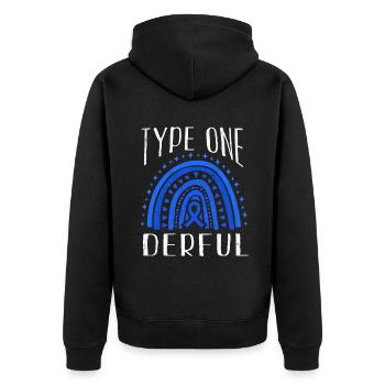 Rainbow Type 1 Diabetes Awareness Blue November - Unisex Premium Bio Zip Hoodie - Schwarz - Hinten - Nico (187cm)