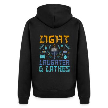 Light Latkes Jewish Christmas Jew Hanukkah Pattern - Unisex Premium Organic Zip Hoodie - black - Back - Nico (187cm)