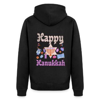 Jewish Christmas Kawaii Happy Hanukkah - Unisex Premium Organic Zip Hoodie - black - Back - Nico (187cm)