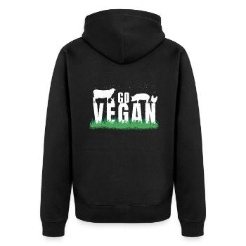 Farm Animals Vegetable Vegetarian Go Vegan - Unisex Premium Bio Zip Hoodie - Schwarz - Hinten - Nico (187cm)