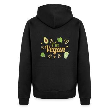 Avocado Heart Vegetable Powered Vegetarian I Vegan - Unisex Premium Organic Zip Hoodie - black - Back - Nico (187cm)
