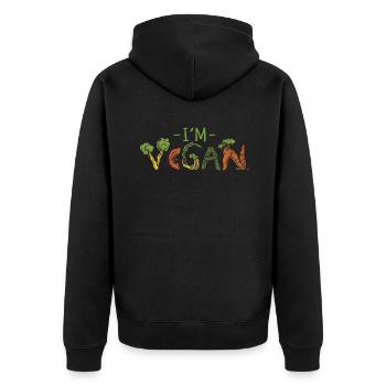 Word Vegetable Powered Vegetarian I Vegan - Unisex Premium Organic Zip Hoodie - black - Back - Nico (187cm)