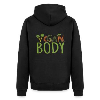 Word Vegetable Vegetarian Go Vegan Body - Unisex Premium Bio Zip Hoodie - Schwarz - Hinten - Nico (187cm)