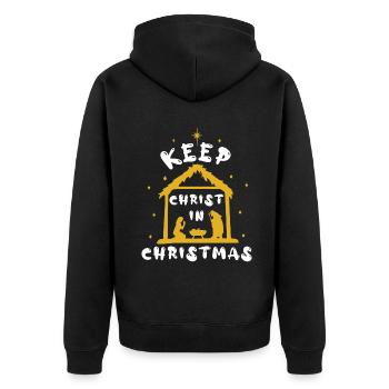Christ In Christmas December 2022 Jesus - Unisex Premium Bio Zip Hoodie - Schwarz - Hinten - Nico (187cm)