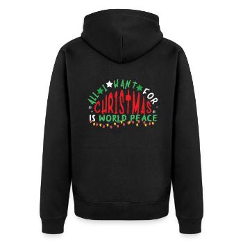 For December Want Is Peace Love Christmas - Unisex Premium Bio Zip Hoodie - Schwarz - Hinten - Nico (187cm)