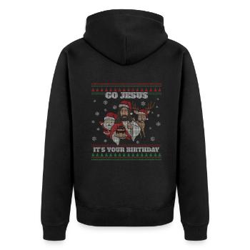 December Happy Birth Ugly Christmas Day Go Jesus - Unisex Premium Bio Zip Hoodie - Schwarz - Hinten - Nico (187cm)