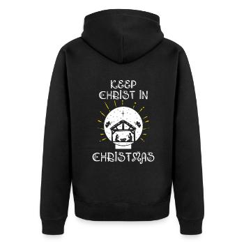 Keep Christ In Christmas December 2022 Jesus - Unisex Premium Bio Zip Hoodie - Schwarz - Hinten - Nico (187cm)