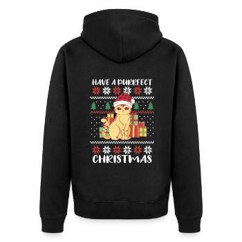 Santa Purr Cat December Holiday Ugly Christmas - Unisex Premium Bio Zip Hoodie - Schwarz - Hinten - Nico (187cm)