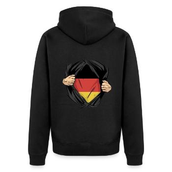 Fantastisches superdeutsches Blut in mir für einen - Unisex Premium Bio Zip Hoodie - Schwarz - Hinten - Nico (187cm)