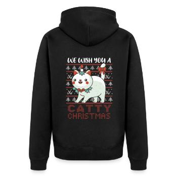Kawaii Cute Cat December Holiday Ugly Christmas - Unisex Premium Bio Zip Hoodie - Schwarz - Hinten - Nico (187cm)