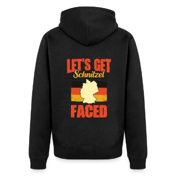 Lass uns Schnitzel Faced Lustig Deutschland - Unisex Premium Bio Zip Hoodie - Schwarz - Hinten - Nico (187cm)