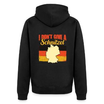 I Don't Give A Schnitzel Lustig Deutsch Deutsch - Unisex Premium Bio Zip Hoodie - Schwarz - Hinten - Nico (187cm)