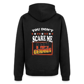 Du machst mir keine Angst Lustig Deutschland - Unisex Premium Bio Zip Hoodie - Schwarz - Hinten - Nico (187cm)