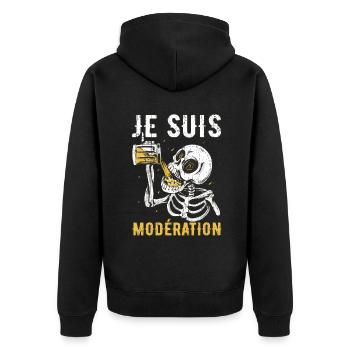 I Am Moderation Drink In Moderation Beer Skeleton - Unisex Premium Bio Zip Hoodie - Schwarz - Hinten - Nico (187cm)