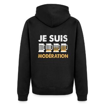 I Am Moderation Drink In Moderation Level Beer - Unisex Premium Bio Zip Hoodie - Schwarz - Hinten - Nico (187cm)