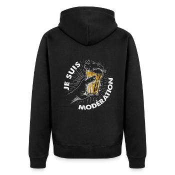 I Am Moderation Drink In Moderation Cheers Beer - Unisex Premium Bio Zip Hoodie - Schwarz - Hinten - Nico (187cm)
