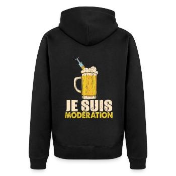 I Am Moderation Drink In Moderation Inject Beer - Unisex Premium Bio Zip Hoodie - Schwarz - Hinten - Nico (187cm)
