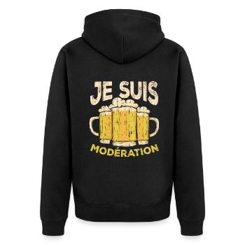 I Am Moderation Drink In Moderation Glass Beer - Unisex Premium Bio Zip Hoodie - Schwarz - Hinten - Nico (187cm)