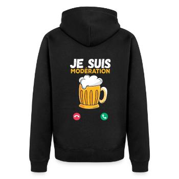 I Am Moderation Drink In Moderation Calling Beer - Unisex Premium Bio Zip Hoodie - Schwarz - Hinten - Nico (187cm)