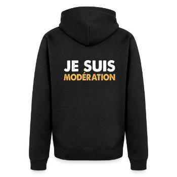 I Am Moderation Drink In Moderation Funny Beer - Unisex Premium Bio Zip Hoodie - Schwarz - Hinten - Nico (187cm)