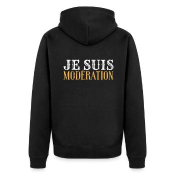 I Am Moderation Drink In Moderation Humour Beer - Unisex Premium Bio Zip Hoodie - Schwarz - Hinten - Nico (187cm)