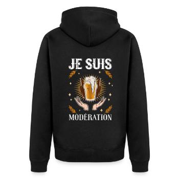 I Am Moderation Drink In Moderation Holy Beer - Unisex Premium Bio Zip Hoodie - Schwarz - Hinten - Nico (187cm)