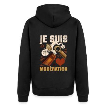 I Am Moderation Drink In Moderation Open Beer - Unisex Premium Bio Zip Hoodie - Schwarz - Hinten - Nico (187cm)