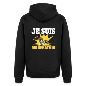 I Am Moderation Drink In Moderation Can Of Beer - Unisex Premium Bio Zip Hoodie - Schwarz - Hinten - Nico (187cm)