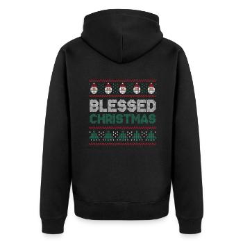 Santa Ugly Dezember Feiertag Hässliche gesegnete Weihnachten - Unisex Premium Bio Zip Hoodie - Schwarz - Hinten - Nico (187cm)