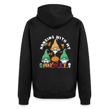Pumpkin With Gnome Fall Thanksgiving Season Autumn - Unisex Premium Organic Zip Hoodie - black - Back - Nico (187cm)