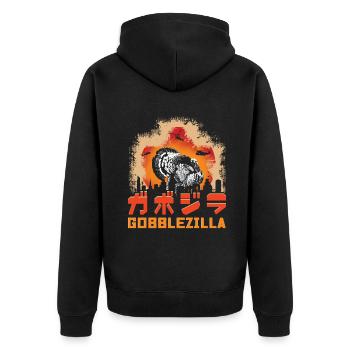 Funny Turkey Bird Monster Gobble Thanksgiving - Unisex Premium Bio Zip Hoodie - Schwarz - Hinten - Nico (187cm)