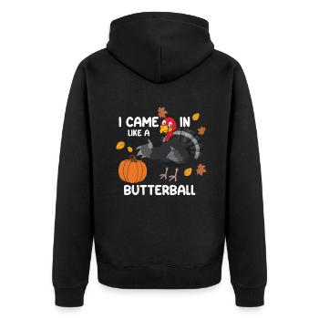 Funny Pumpkin And Turkey Thanksgiving - Unisex Premium Bio Zip Hoodie - Schwarz - Hinten - Nico (187cm)