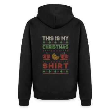 Ugly December Holiday Ugly This My Christmas - Unisex Premium Bio Zip Hoodie - Schwarz - Hinten - Nico (187cm)
