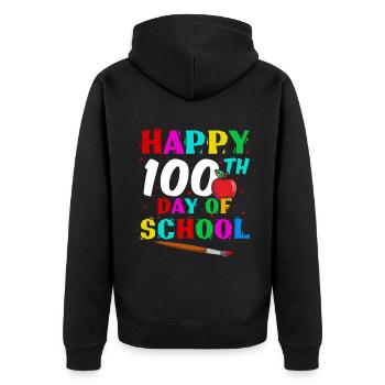 Étudiant heureux 100e jour Apple 100 jours d’école - Veste à capuche bio Premium Unisexe - noir - Dos - Nico (187cm)