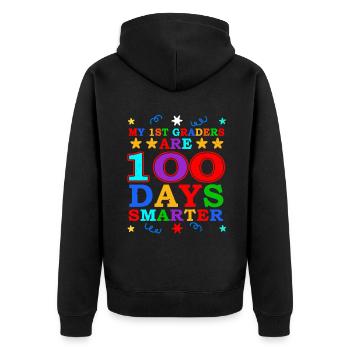 100. Tag 1. Klasse Lehrer 100 Tage Schule - Unisex Premium Bio Zip Hoodie - Schwarz - Hinten - Nico (187cm)
