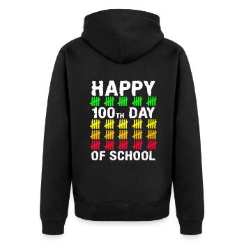 Stick Student 100. Tag Glückliche 100 Tage Schule - Unisex Premium Bio Zip Hoodie - Schwarz - Hinten - Nico (187cm)