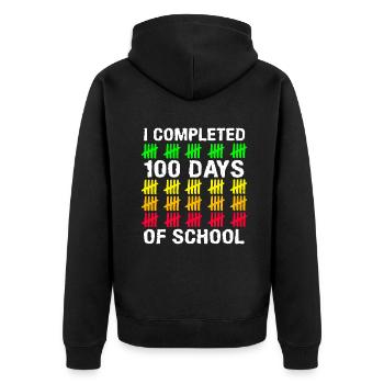 Stick Student 100. Tag Abschließen 100 Tage Schule - Unisex Premium Bio Zip Hoodie - Schwarz - Hinten - Nico (187cm)