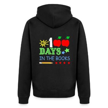 Bleistift 100. Tag in Büchern 100 Tage Schule - Unisex Premium Bio Zip Hoodie - Schwarz - Hinten - Nico (187cm)
