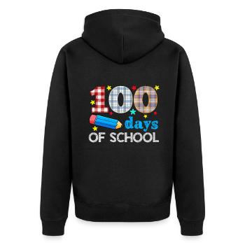 Plaid Student 100. Tag 100 Tage Schule - Unisex Premium Bio Zip Hoodie - Schwarz - Hinten - Nico (187cm)