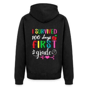 100. Tag überlebte 1. Klasse 100 Tage Schule - Unisex Premium Bio Zip Hoodie - Schwarz - Hinten - Nico (187cm)