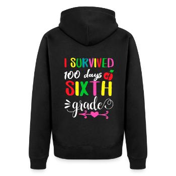 100. Tag überlebte 6. Klasse 100 Tage Schule - Unisex Premium Bio Zip Hoodie - Schwarz - Hinten - Nico (187cm)