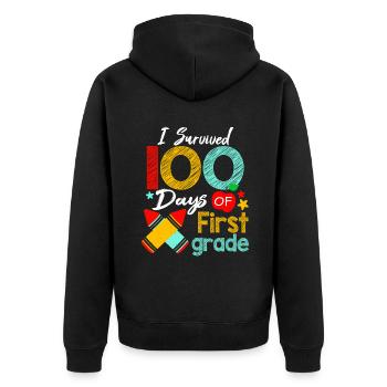 Farben überlebten 1. Klasse 100 Schultage - Unisex Premium Bio Zip Hoodie - Schwarz - Hinten - Nico (187cm)