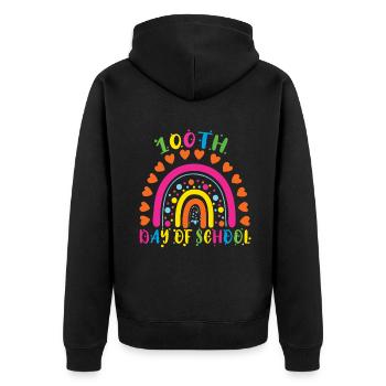 100th Day Heart Rainbow Happy 100 Days Of School - Unisex Premium Organic Zip Hoodie - black - Back - Nico (187cm)