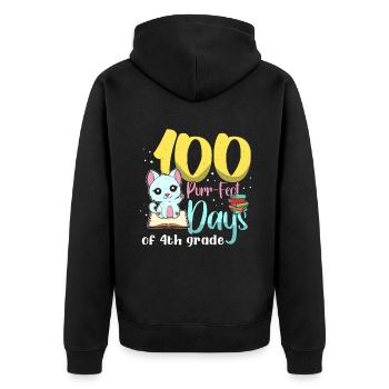Katze Schüler der 4. Klasse 100. Tag 100 Tage Schule - Unisex Premium Bio Zip Hoodie - Schwarz - Hinten - Nico (187cm)