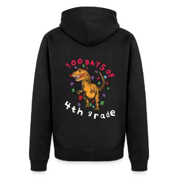 4. Klasse 100. Tag Dinosaurier 100 Tage Schule - Unisex Premium Bio Zip Hoodie - Schwarz - Hinten - Nico (187cm)