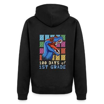 Roar 1. Klasse 100. Dinosaurier 100 Tage Schule - Unisex Premium Bio Zip Hoodie - Schwarz - Hinten - Nico (187cm)