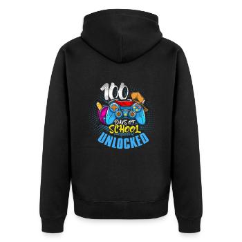 Schüler 100th Day Gamer schaltet 100 Tag Schule frei - Unisex Premium Bio Zip Hoodie - Schwarz - Hinten - Nico (187cm)