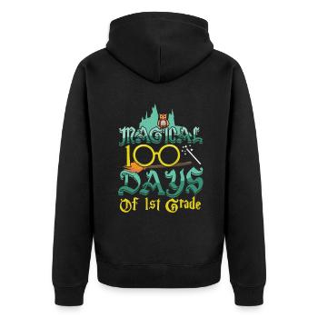 Eule 1. Klasse 100. Tag Magische 100 Tage Schule - Unisex Premium Bio Zip Hoodie - Schwarz - Hinten - Nico (187cm)
