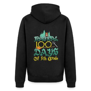 Eule 5. Klasse 100. Tag Magische 100 Tage Schule - Unisex Premium Bio Zip Hoodie - Schwarz - Hinten - Nico (187cm)